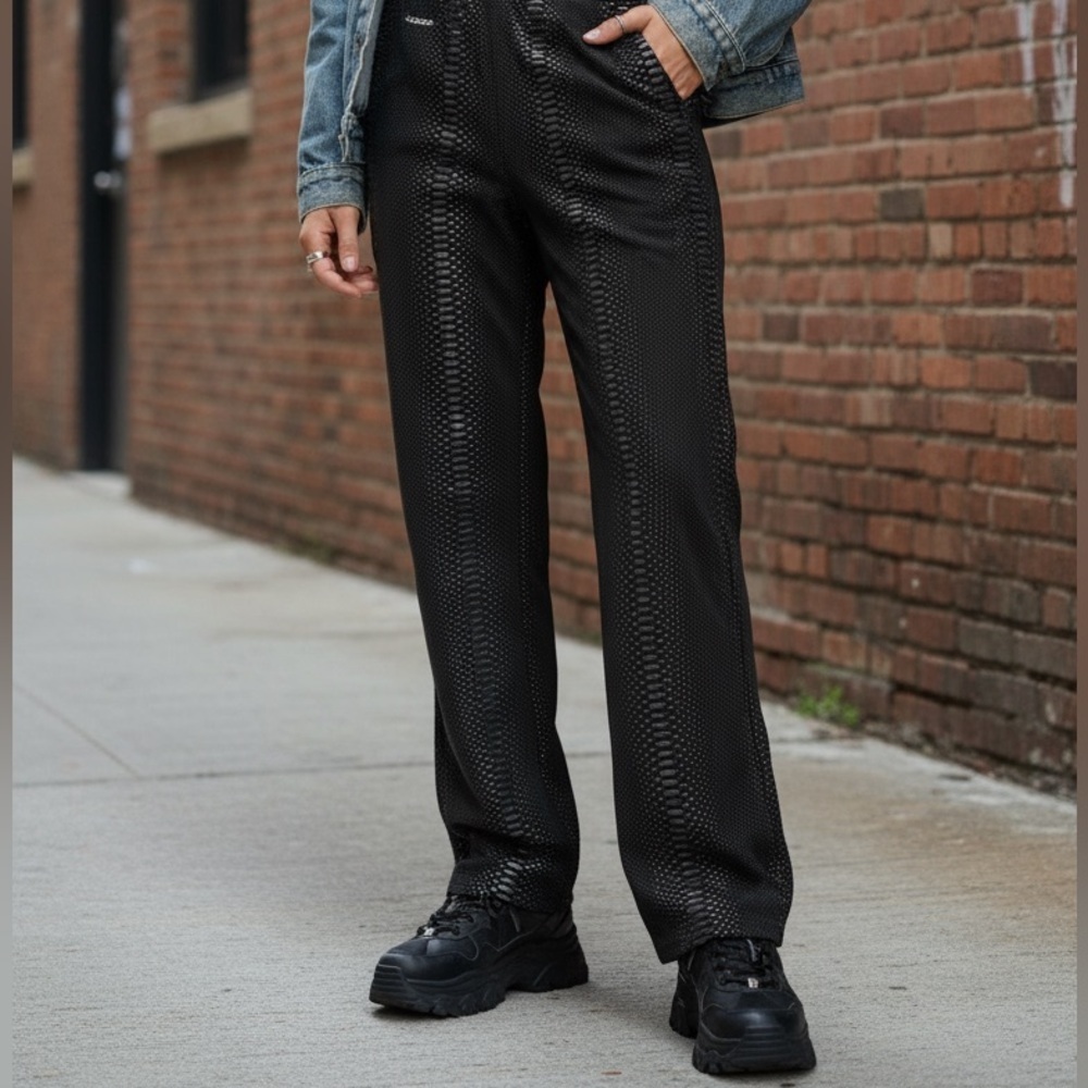 Vintage Whittall & Shon Black Snakeskin Pattern PVC Pants